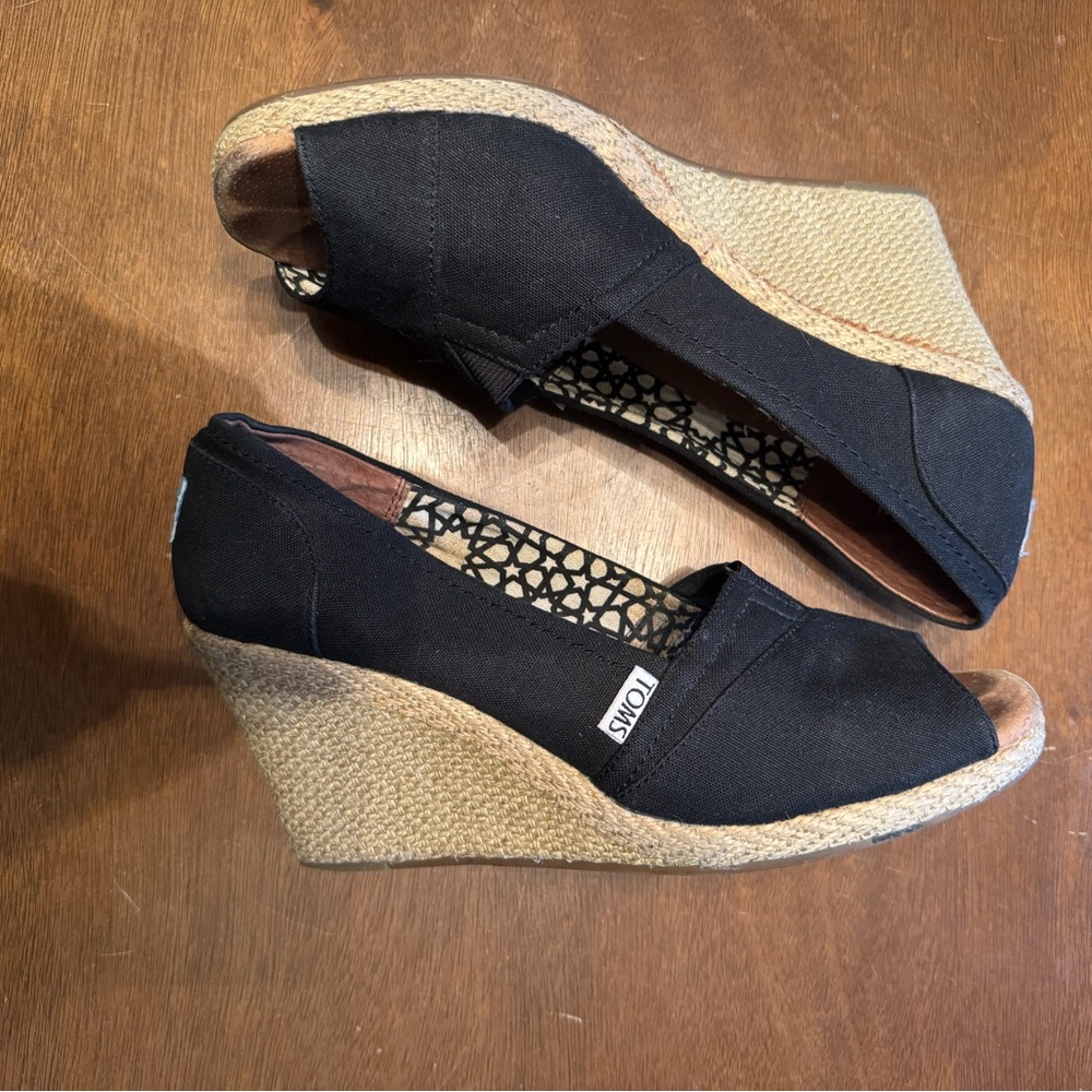 Toms Black Canvas Wedge Shoes